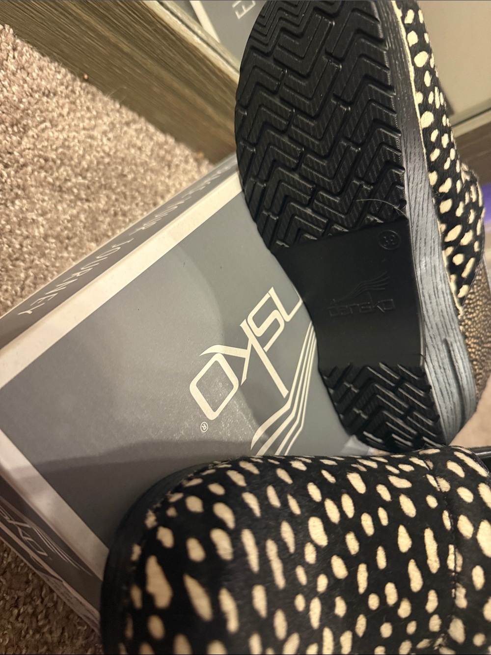 Dansko Black & White Spotted Haircalf Clog - Picture 5 of 10